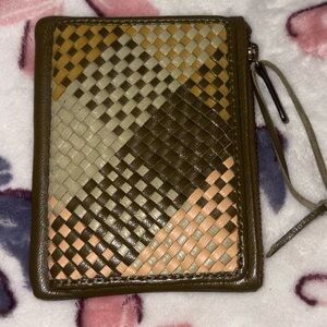 Woven Leather Zip Wallet - Olive Multi